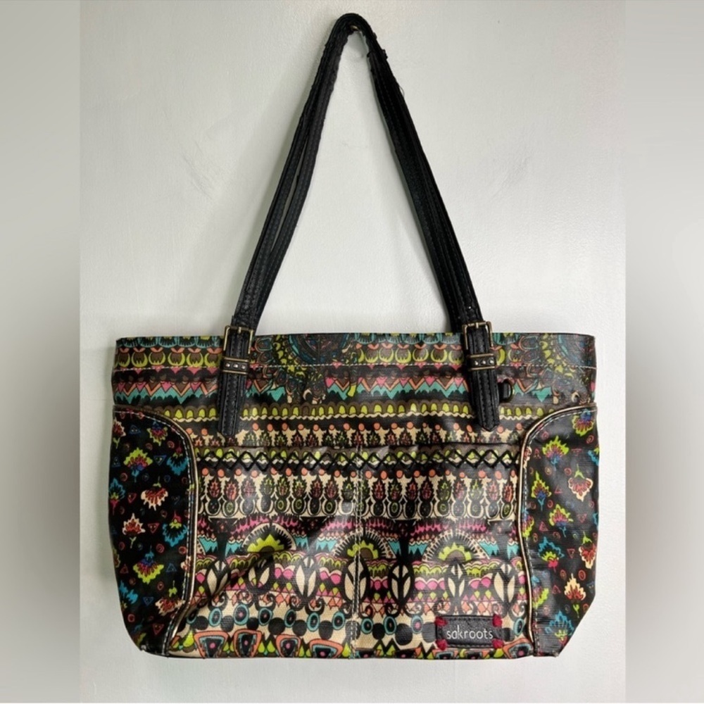 Sakroots Multicolor Bohemian Shoulder Bag with Black Straps